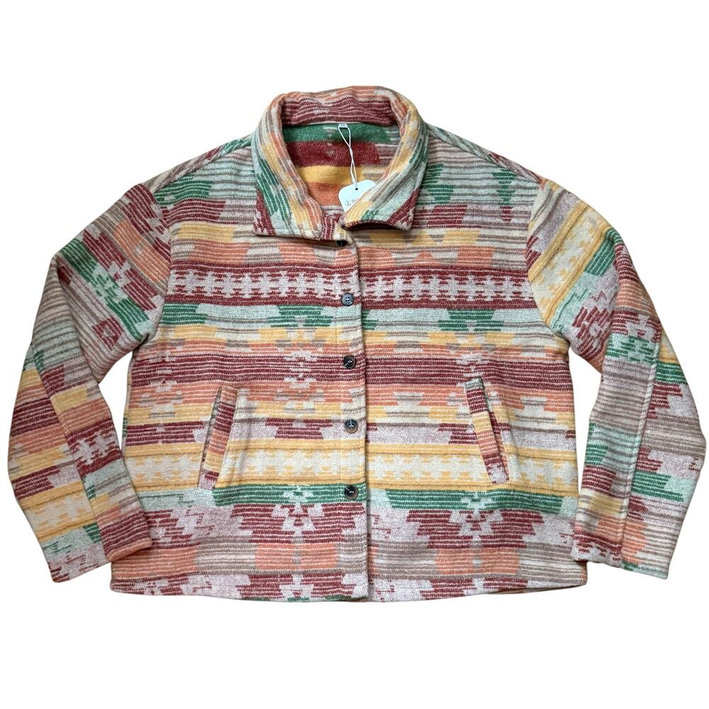 Bellesumyee Boho Flannel Shacket Button Down Trucker Neutral  Aztec XL Fall NWT